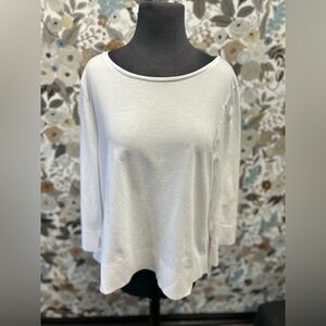 Habitat White High Low 3/4 Sleeve Wide Neck Nautical Lagenlook Blouse Medium